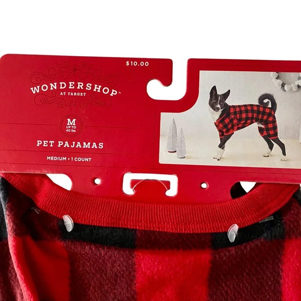 Wondershop Pet Pajamas Buffalo Check Black Red Dog Medium NEW NWT